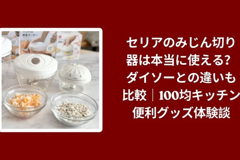 セリア みじん切り器 ダイソー 比較 レビュー, 100均 みじん切り器 おすすめ キッチン, セリア キッチン便利グッズ 使い心地 検証, ダイソー セリア みじん切り器 違い コスパ